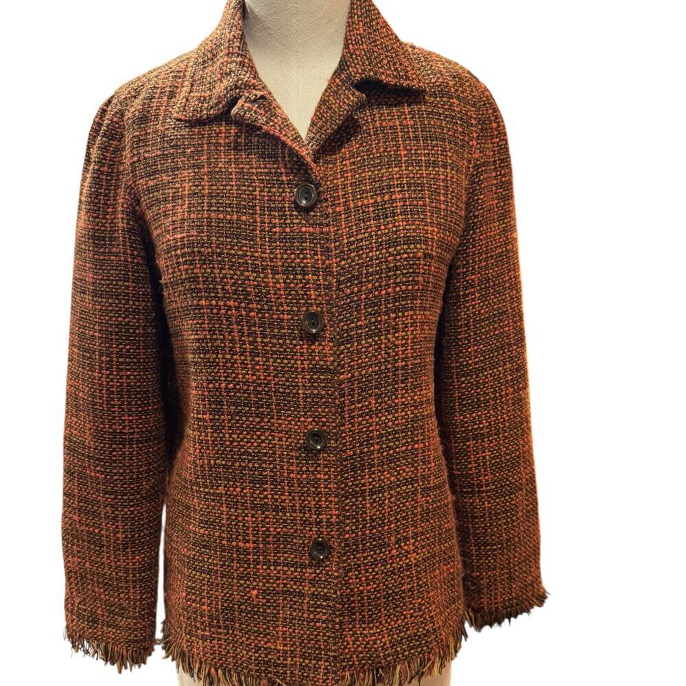 c.l.o.t.h.e.s. Orange Tweed Blazer with Fringe Hem – Fall Jacket – Size Small (s